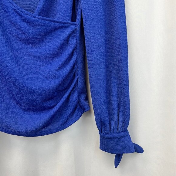 Express Womens Blue Surplice Neck Long Sleeve Pullover Blouse Top Size Small - Picture 8 of 10